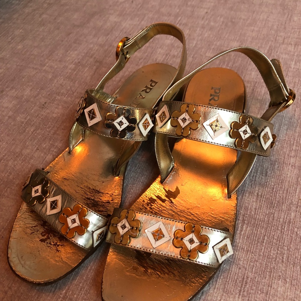 Prada Metallic Gold Women's Sandals